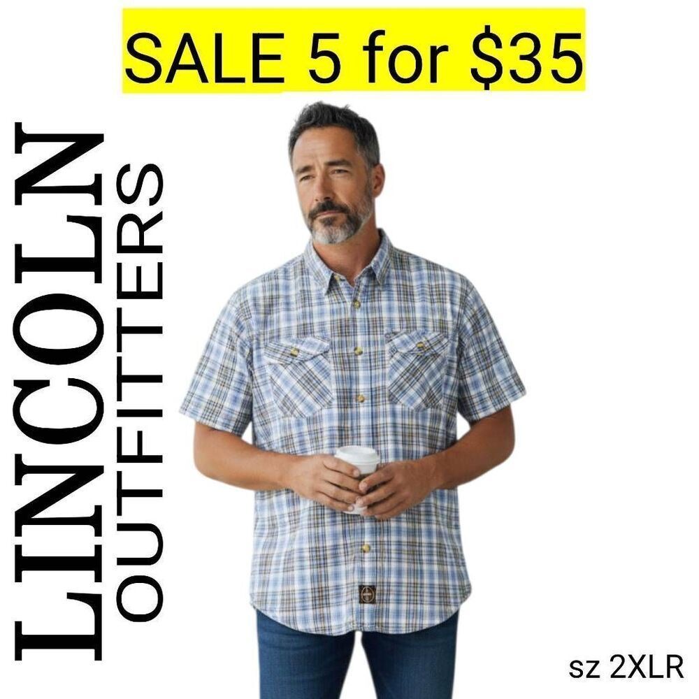 Lincoln Outfitters Blue Plaid Workflex Cotton Short Sleeve Shirt Sale 5 for 35